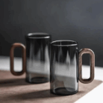 Set de 6 Mugs en Verre Fumé avec Support Métallique